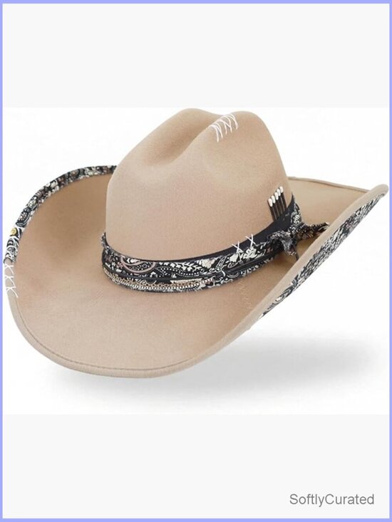 Unisex Wide Brim Cowboy Hat - Cattleman Style with Sweatband, Gift Box